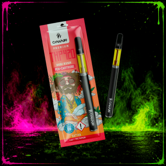 THP420 Cartucho + Pen 510 Dosi Kush 79% 1ml: pimienta de limón, galleta y skunk con fondo diésel. Ficha con detalles y FAQs.