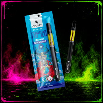 THP420 Cartucho + Pen 510 Jealousy 79% 1ml: flores afrutadas, ciruela y agua de rosas con fondo kush. Ficha con detalles y FAQs.