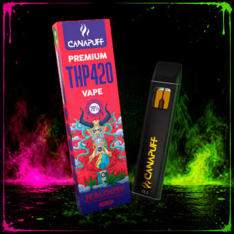 THP420 Vaper desechable Jealousy 79% 1ml: ciruela, agua de rosas y flores afrutadas con fondo dulce. Ficha completa con detalles y FAQs.